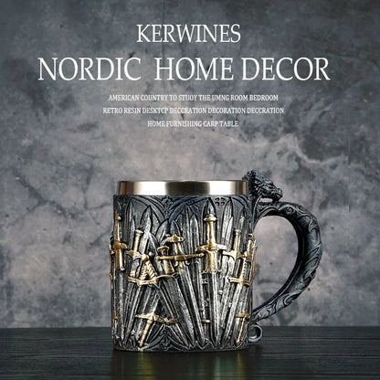 3D Beer Mugs Coffee Cups Gothic Goblet Iron Tankard Stainless Steel Resin Wine Glass Mug 600ML Skull Father's Day Gift 1 pcs