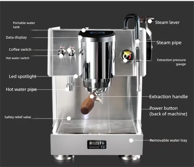 MX-20 New Aurora Copper Boiler Semi-Automatic Espresso Machine, Italian Coffee Maker for Home & Small Commercial Use with Milk F