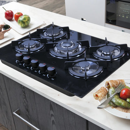 Gas Stove Cooker 5-Burner Class B Electric Stove Tempered Glass Battery Built-In Cooktop for Kitchen Table Top Hotels Households