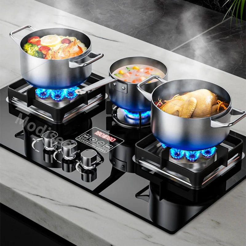 Built In Gas Hob 3 Burner Stove Dual Fuel LPG LNG Fierce Fire 3 Dual-Use Stoves For Household Kitchen High Pressure Fierce Flame