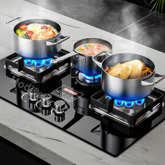 Built In Gas Hob 3 Burner Stove Dual Fuel LPG LNG Fierce Fire 3 Dual-Use Stoves For Household Kitchen High Pressure Fierce Flame