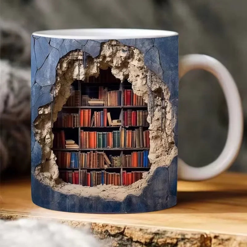 3D Library Book Mug Shelf Mug Creative Space Design Multi-Purpose Mug Coffee Cup Study Milk Cup Friends Birthday Gift Home Acces
