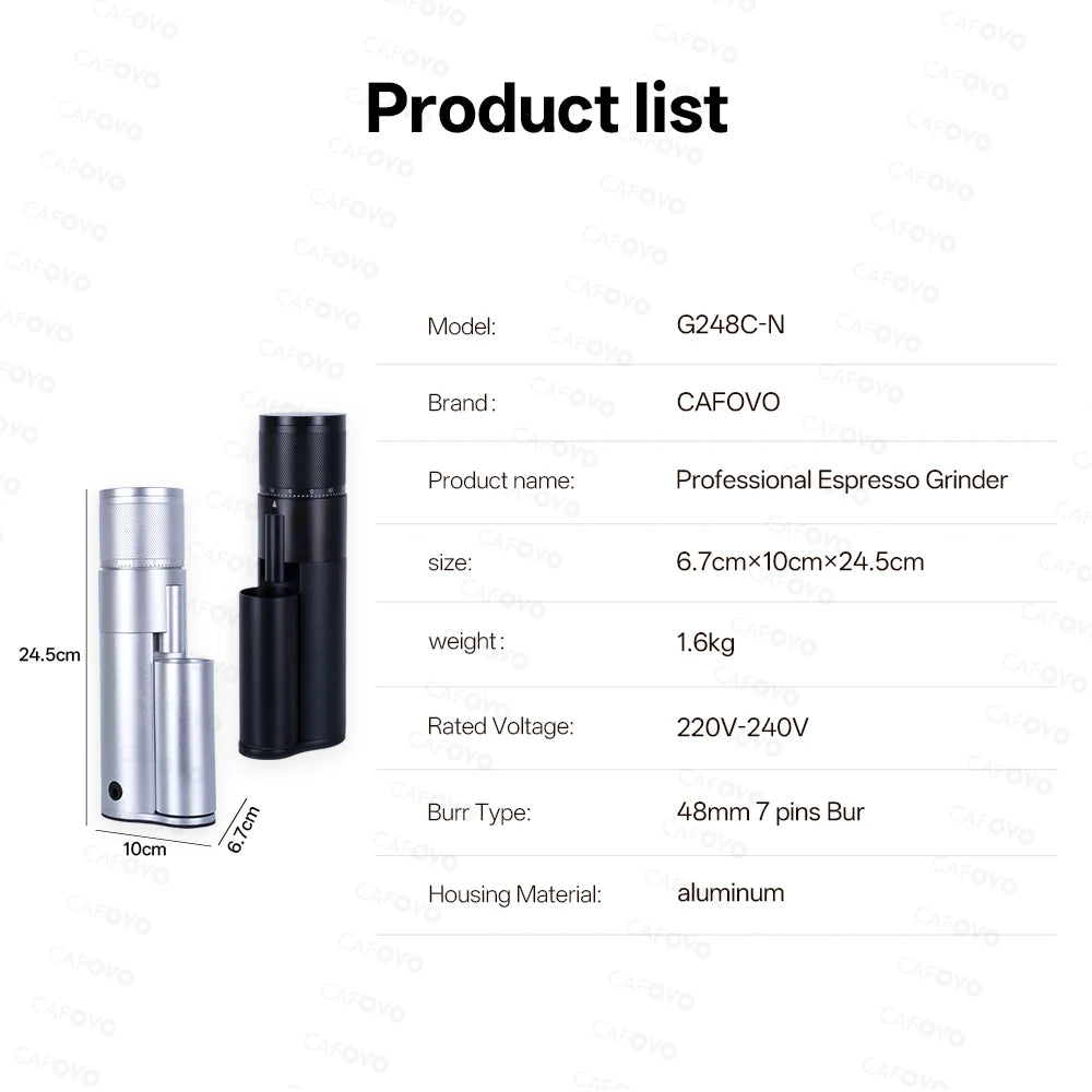 CAFOVO G248C-N Professional Espresso Grinder 48mm 7 core Single Dosing Electrical Coffee Bean Grinder Mill Machine for Barista