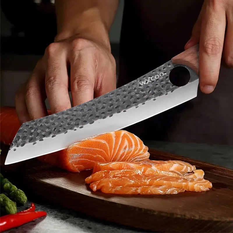 WXCOO 1~4pcs Kitchen Knife Set Stainless Steel Handmade Forged Meat Cleaver Boning Fruit Slicing Butcher Knife Cutting Board