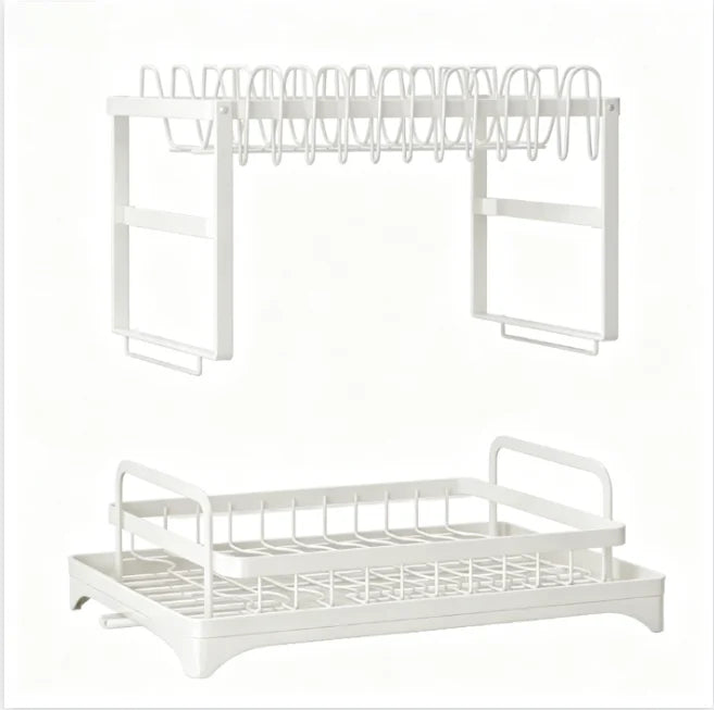 2 Tier Dish Drying Rack Kitchen Bowl Drainer Storage Rack Tableware Drain Chopsticks Knife Fork Water Cup Storage Holder 2 Tier