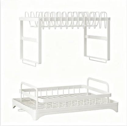 2 Tier Dish Drying Rack Kitchen Bowl Drainer Storage Rack Tableware Drain Chopsticks Knife Fork Water Cup Storage Holder 2 Tier