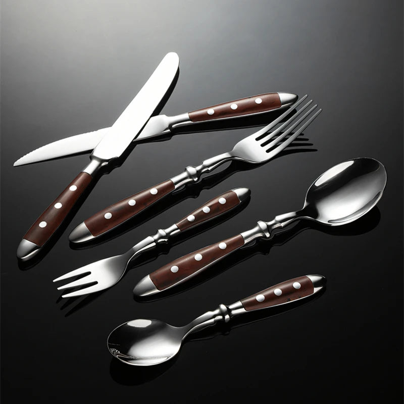 6-piece stainless steel tableware set, including knife fork and spoon set, kitchen knife and dining utensils such as steak knife