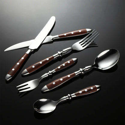 6-piece stainless steel tableware set, including knife fork and spoon set, kitchen knife and dining utensils such as steak knife
