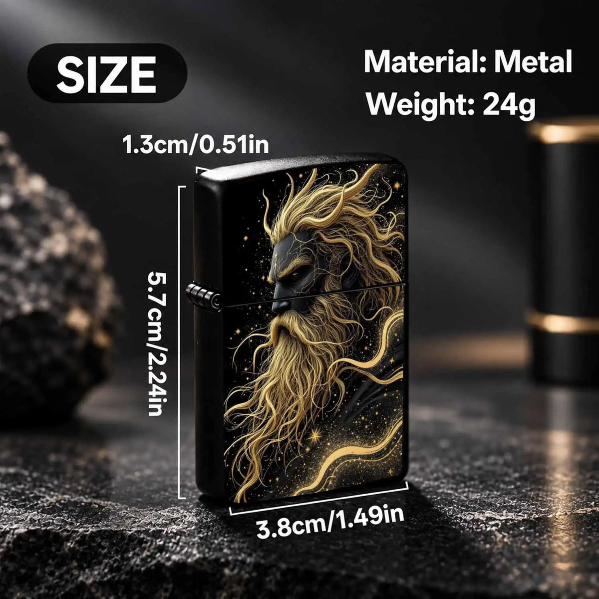 Nordic Myth Star God Themed Portable Lighter, Black Gold Myth Art Style Trendy Creative Item, Practical Accessory For Daily Outings, Suitable For Multiple Scenarios, Exquisite Texture Ideal Gift, Unique Atmospheric Stylish Sm