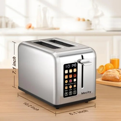 2 Slice Toaster Touch Screen 1.5" Wide Slot Smart Bread Toaster for Bagel Muffin Waffle Gluten Free Breads Timer Defrost Reheat