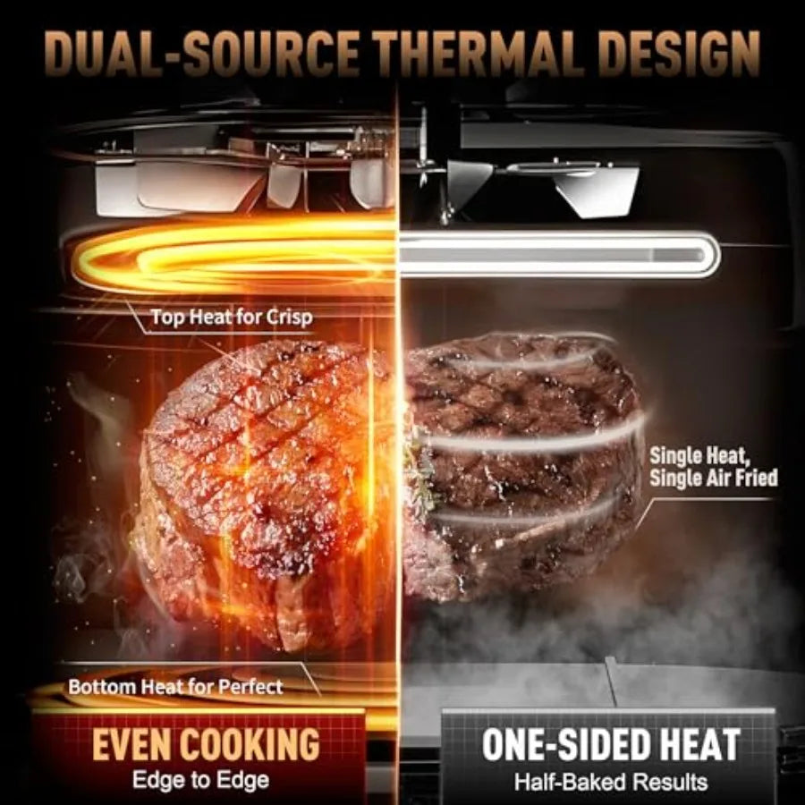Stainless Steel Air Fryer for Kitchen Use, Silver, Ceramic Non-Stick Teflon-Free Coating, 12-in-1 Functionality with Dual Heati
