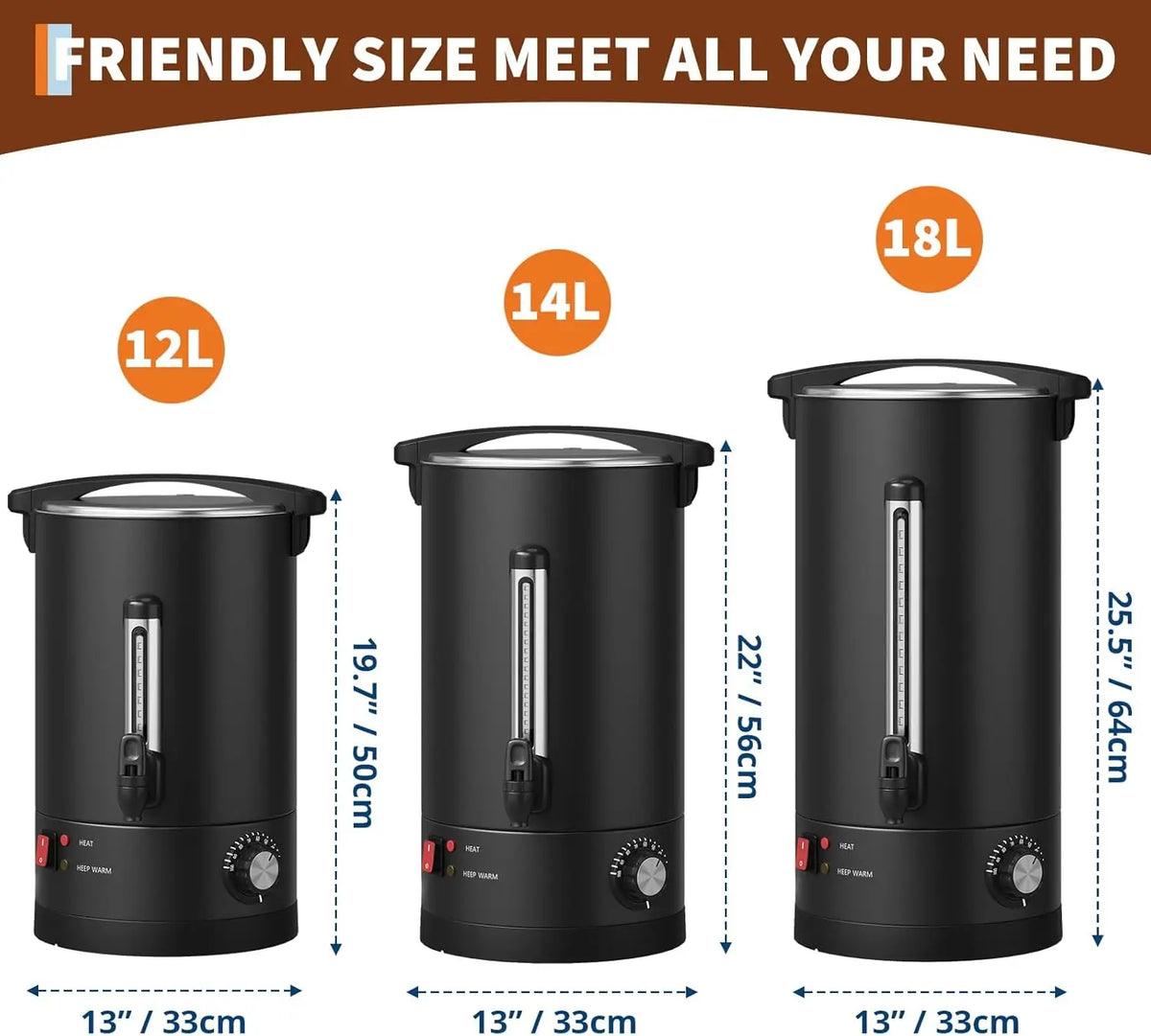 Tacleekii 12L 14L 18L Commercial Double Wall Coffee Maker 80 Cups-120 Cups Hot Water Urn Large Capacity Large Capacity Hot Coffee & Water Urn for Wedding, Buffet, Catering, Office, Black Finish