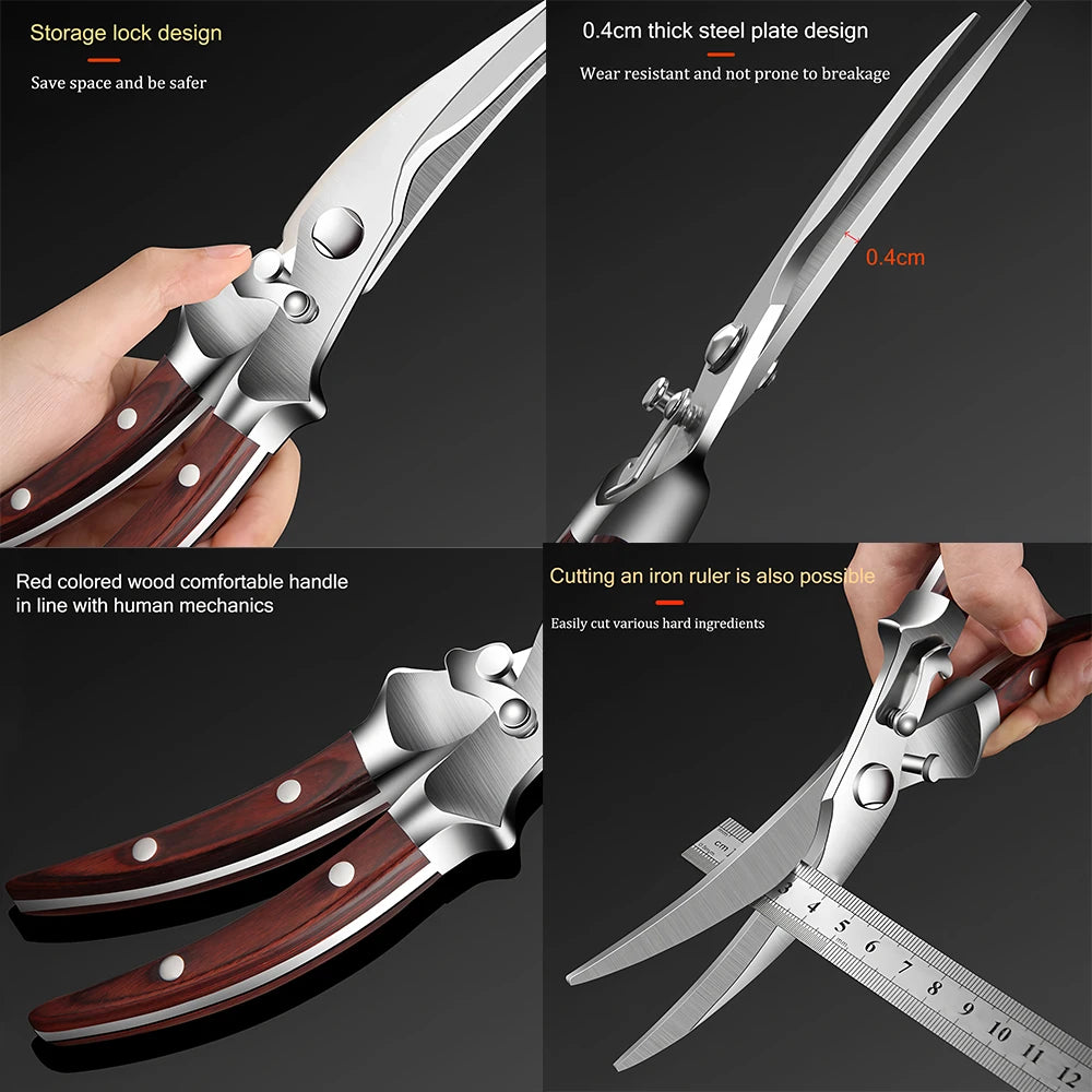 1PC，Multi-Functional Kitchen Scissors Chicken Bone Scissors Non-Slip Handle Chicken Wings Fish BBQ Scissors Kitchen Stuff