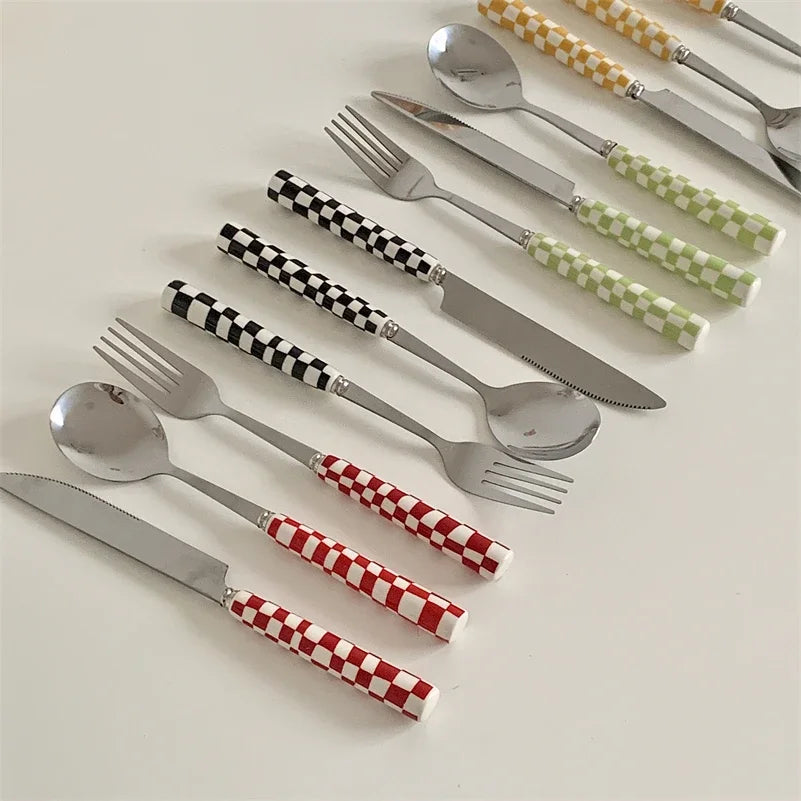 3pcs Stainless Steel Ceramics Handle Cutlery Set Dinnerware Clamp Western Tableware Knife Fork Tea Spoon