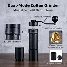 CAFOVO MG138C Coffee Grinder Electric & Manual Set 10-Star Titanium Plating Conical Burr 60-Step Precision for Espresso Travel
