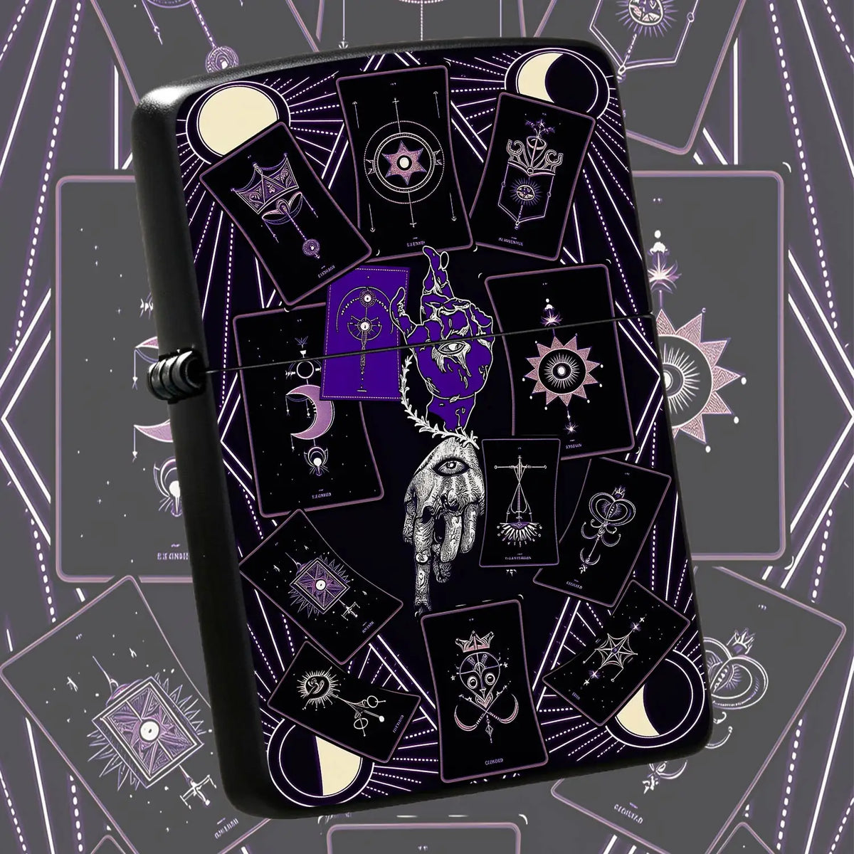 Mystical Tarot Astrology Themed Pocket Lighter, Occult Celestial Esoteric Aesthetic Portable Igniter, Stylish Dark Art Creative Accessory For Daily Use, Rituals, Gifting And Any Scenes, Unique Divination Pattern Exquisi A Hum