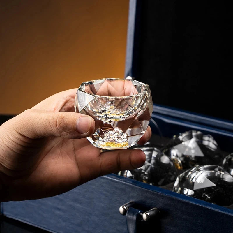 50ml Luxury Crystal Glass Vodka Shot Glass Sake Teacup Glass Bar Liqueur Double Bottom Gold Foil Glass Tea Cup