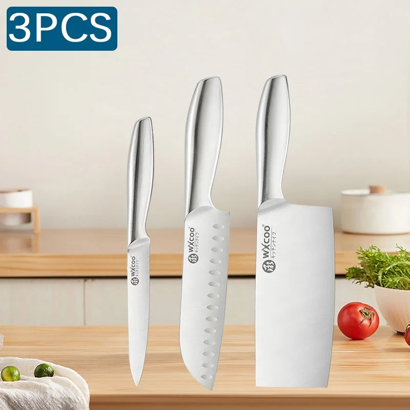 WXCOO Professional Scissor Set Stainless Steel Kitchen Knives BBQ Meat Cutting Japanese Santoku Knife Kitchen Supplies