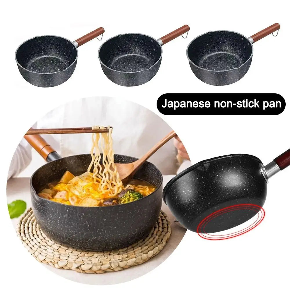 Portable Iron Omelette Pan Non-stick with Wooden Handle Wheat Stone Stockpot Noodle Pot Kitchen Supplies