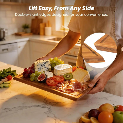 Bamboo Cutting Board Set With Stand, 3PCS Double-Sided Chopping Boards For Kitchen Meal Prep & Serving, Charcuterie, Juice Groov