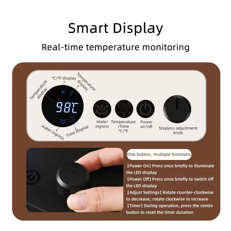 1L 1000W Gooseneck Electric Kettle Smart Teapot with Temperature Control for Precision Hand Brew Coffee Pouring Pot