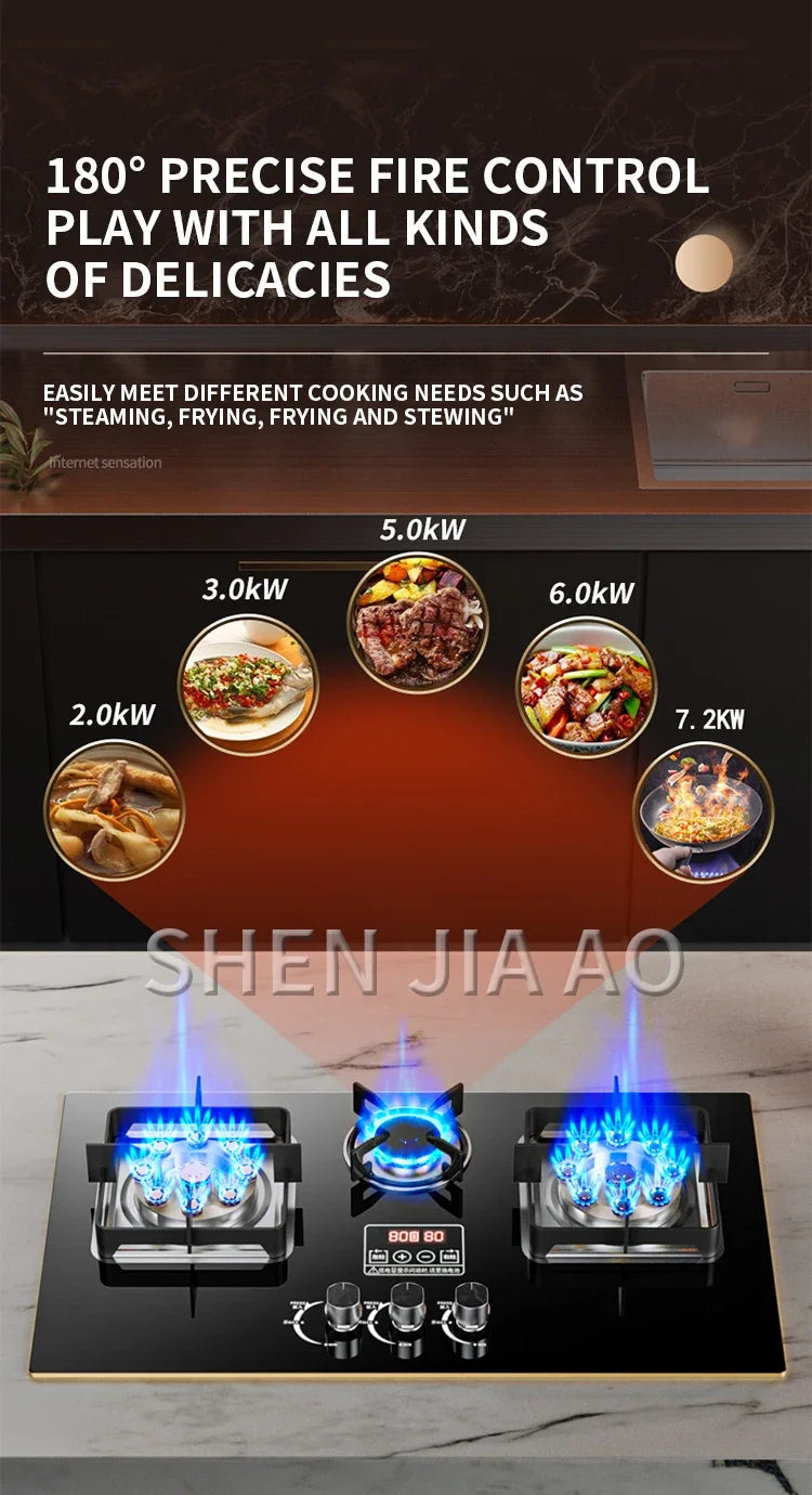7.2KW Gas Stove Household Three Stove Timing Table Embedded Dual-purpose Natural Gas Liquefied Gas Fire Stove