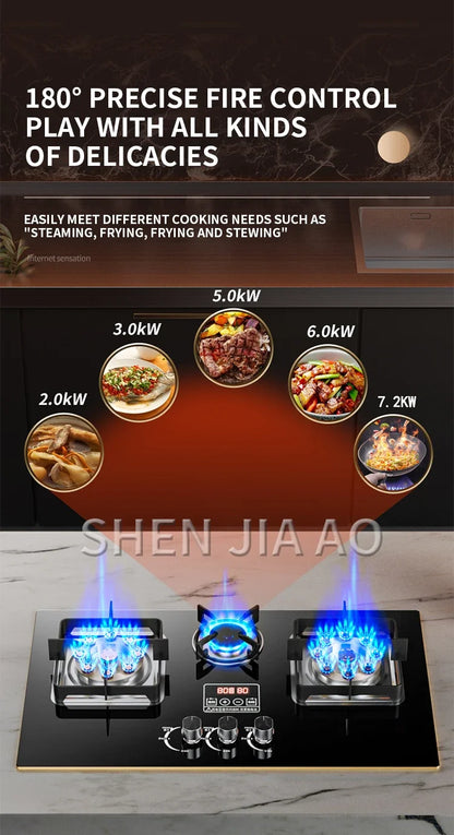 7.2KW Gas Stove Household Three Stove Timing Table Embedded Dual-purpose Natural Gas Liquefied Gas Fire Stove