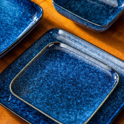 Vancasso Stern Dinner Set Blue Square Kiln Change Glaze Tableware 16 Pieces Kitchen Dinnerware Ceramic Crockery Set for 4 Person