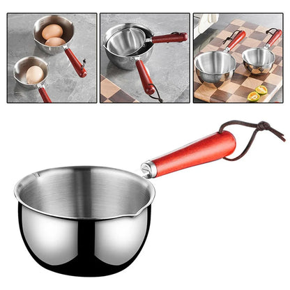 Stainless Steel Hot Oil Pot Milk Pan With Wooden Handle Small Pot Cooking Butter Melting Pot Sauce Pan Kitchen Pan