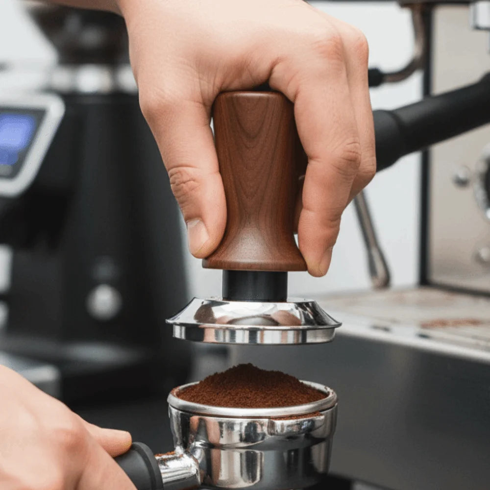 51/53/58MM Coffee Tamper Self-rebounding Springs Design Coffee Leveler Wood Handle Flat/threaded Bottom Coffee Powder Press