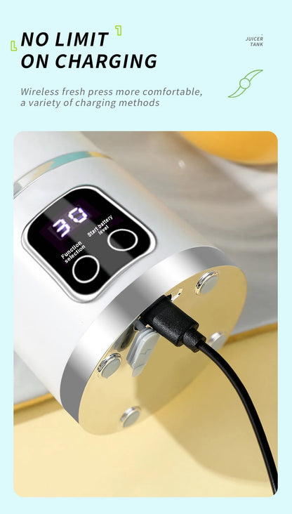 10 Blades Portable Fruit Juicer 450ml Capacity 3 Gears USB Rechargeable Blender Ice Crusher, can make smoothies/ice
