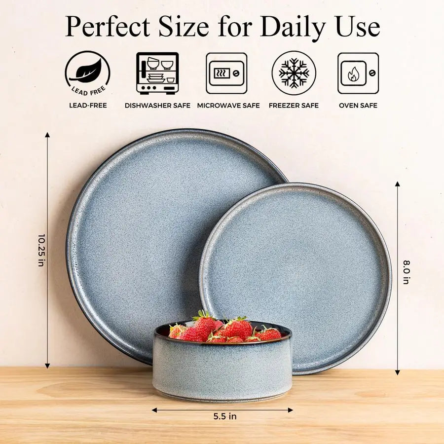 Ceramic Dinnerware Sets for 4,Round Reactive Glaze Ceramic Plates and Bowls Set Dishwasher amp Microwave Safe Dishes Set,Service