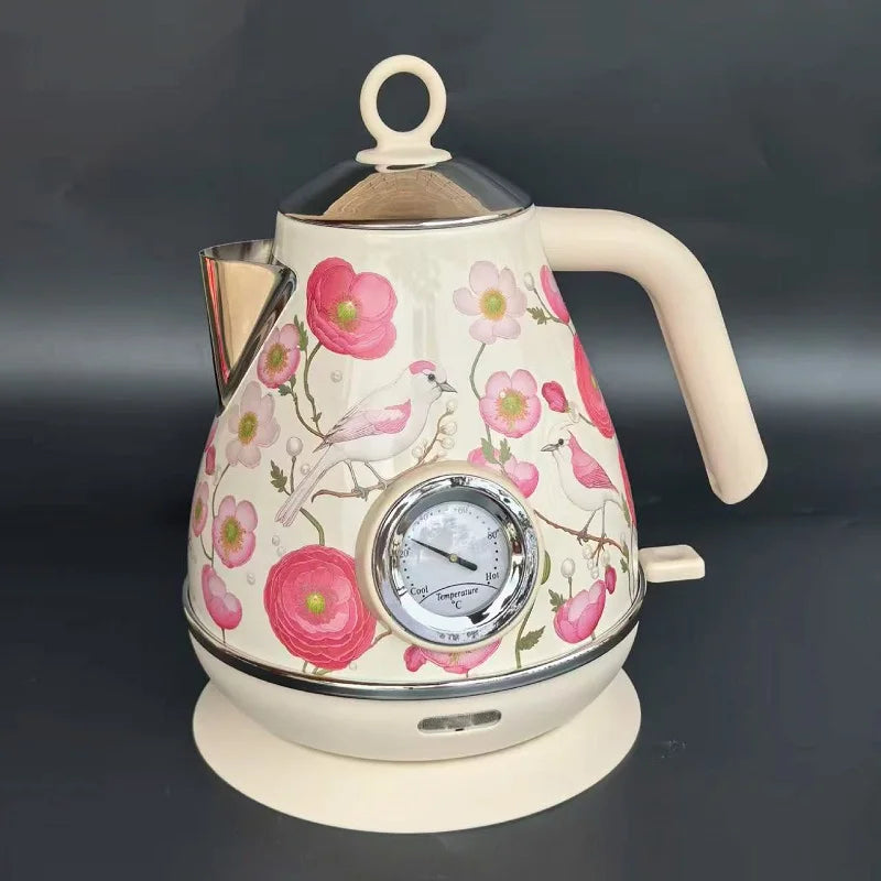 1.7L Retro Paint Electrc Kettle With Temperature Display Boiling Water Auto Power Off 304 Stainless Steel Teapot Kitchen Tools