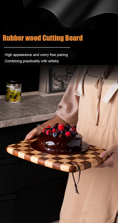 Checkerboard Rubberwood Cutting Board household chopping board kitchen auxiliary food board fruit solid wood case plat
