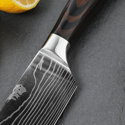 WXCOO 1~3 Pcs Knife Kitchen Utility Damascus Laser Santoku Japanese Chef Cleaver Slicing Wooden Handle Kitchen Accessories