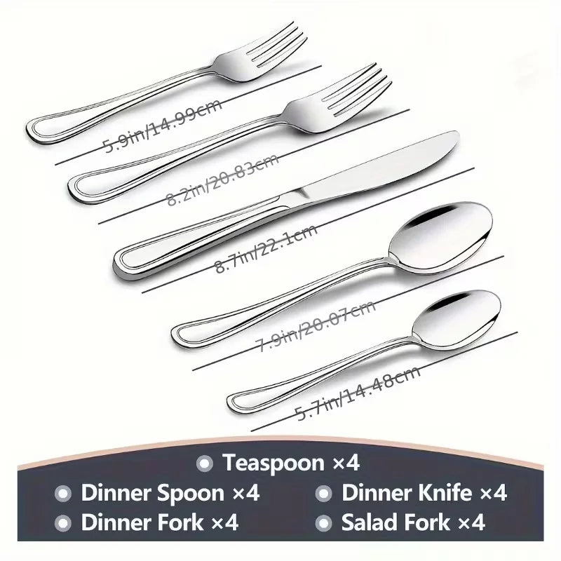 20-Piece Stainless Steel Flatware Set (Includes Knives, Forks, and Spoons) — Ideal for Western Dining & Restaurant Use | Suitabl
