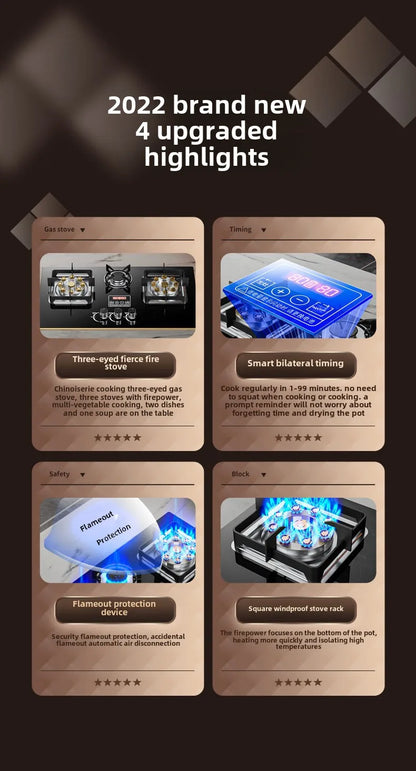 Three-burner gas stove desktop fierce fire gas stove embedded natural gas three-burner stove for home use