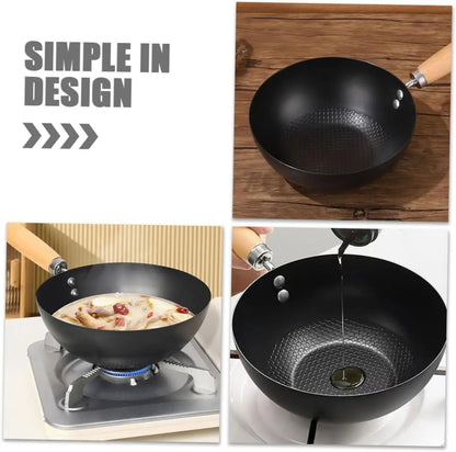 Uncoated Flat Bottom Wok Small Iron Wok for Stir-Fry Cooking Stove Induction Cookware Accessories Kitchen Supply