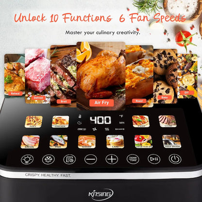 10.6QT XL Air Fryer, 9 Presets, Keep Warm, Stainless Steel, 400℉, Square Basket, Dishwasher Safe, Visible Window