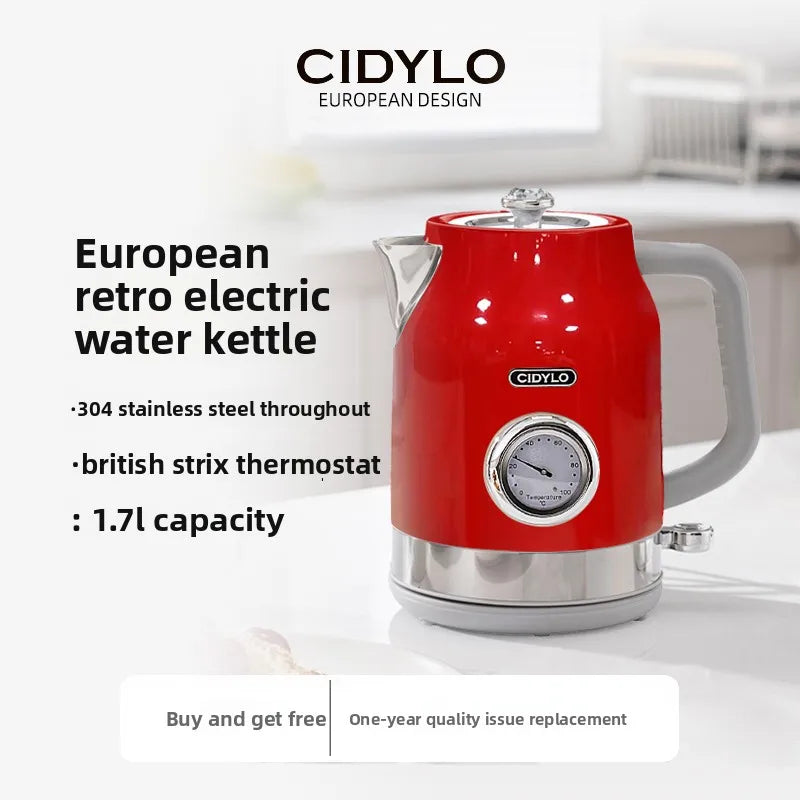 220V European Style Electric Kettle Vintage Red High Capacity ABCDFEG