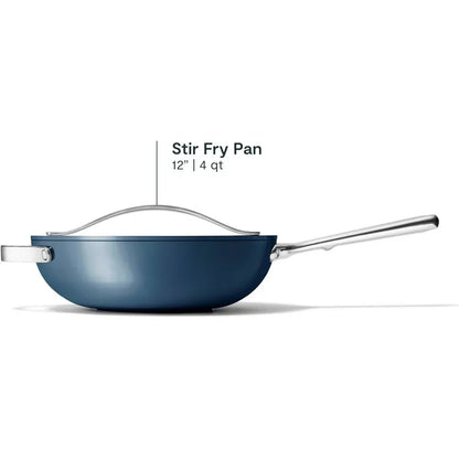 12 Non-Stick Wok-Style Pan with High Slopes and Stainless Steel Handles in Navy