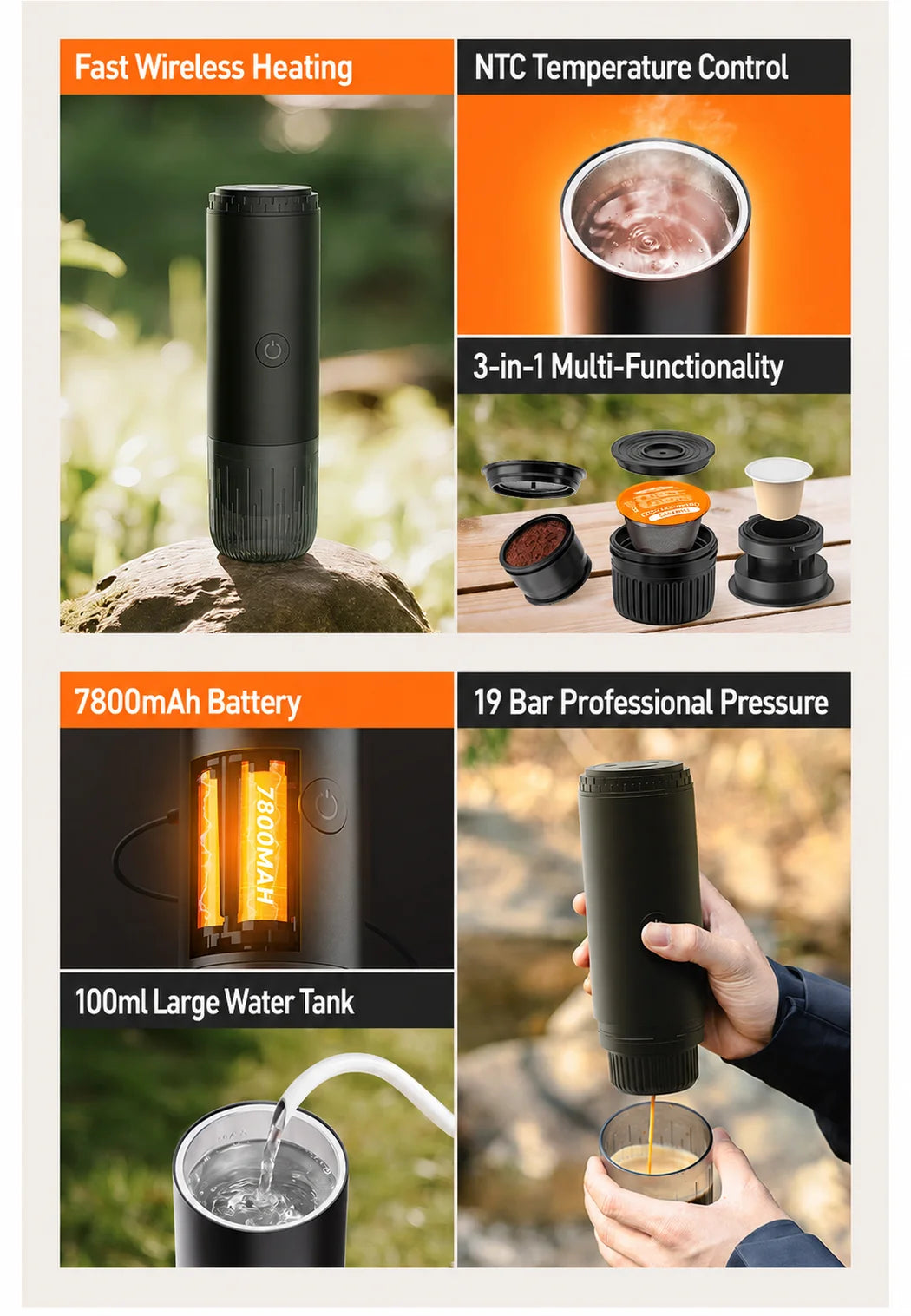 Portable Espresso Coffee Machine 3-in-1 Capsule Coffee Maker for Car Home Camping - Compact Travel Espresso Machine