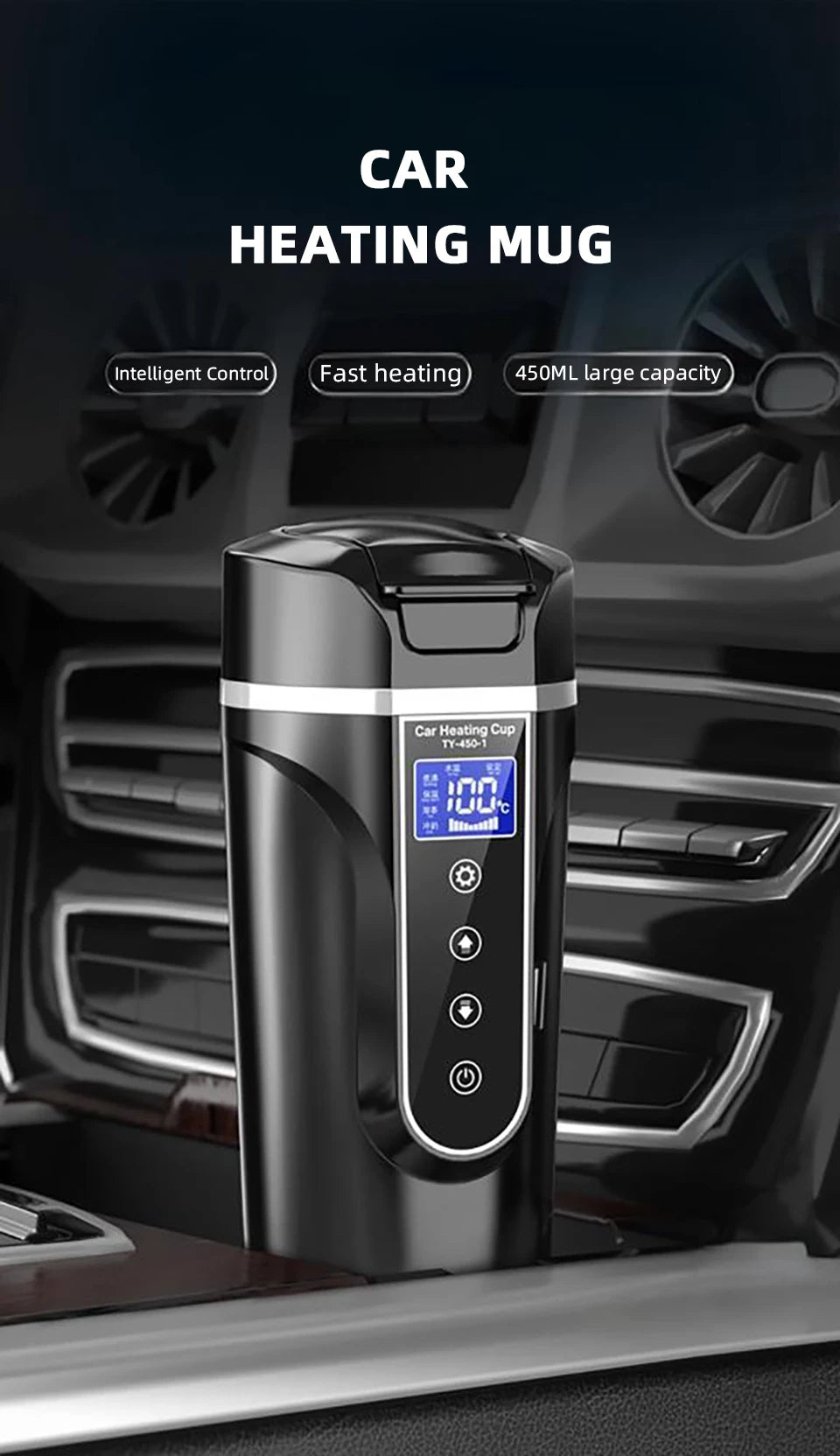 Car Electric Heating Cup 12V 24V Universal 500ml Fast Boiling Kettle 304 Stainless Steel Insulation  Screen for Car Truck Travel