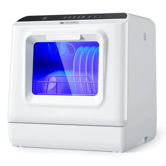 Ecozy Portable Countertop Mini Dishwasher with 5L Water Tank 6 Washing Programs Air Drying Function
