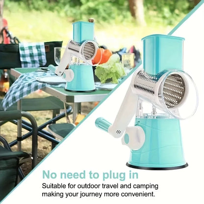 3-in-1 Rotary Cheese Grater & Vegetable Slicer - Food-Safe Plastic Kitchen Tool for Effortless Grating, Slicing - Easy Clean