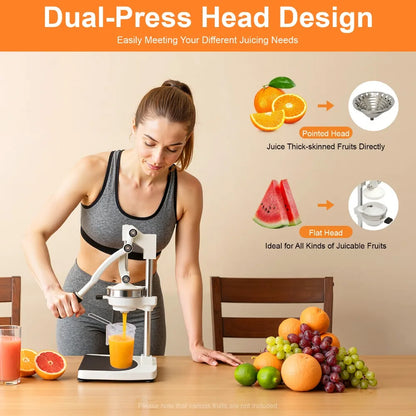Manual Juicer, Efficient Fruit Juice Extraction Machine,304 Food-Grade Stainless Steel Commercial Hand Press Juice Extractor with 500ml Measuring Cup for Orange Lemon Grapefruit