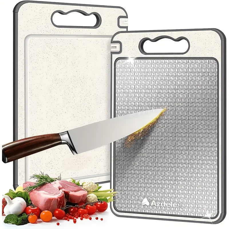 Use The Chopping Board on Both Sides. Made of Food-Grade 304 Stainless Steel. Comes with Wheat Stalks for Meat And Vegetables. Durable And Sturdy, with a Scratch-Resistant Mesh Design. Can Be Washed in The Dishwasher. Local W