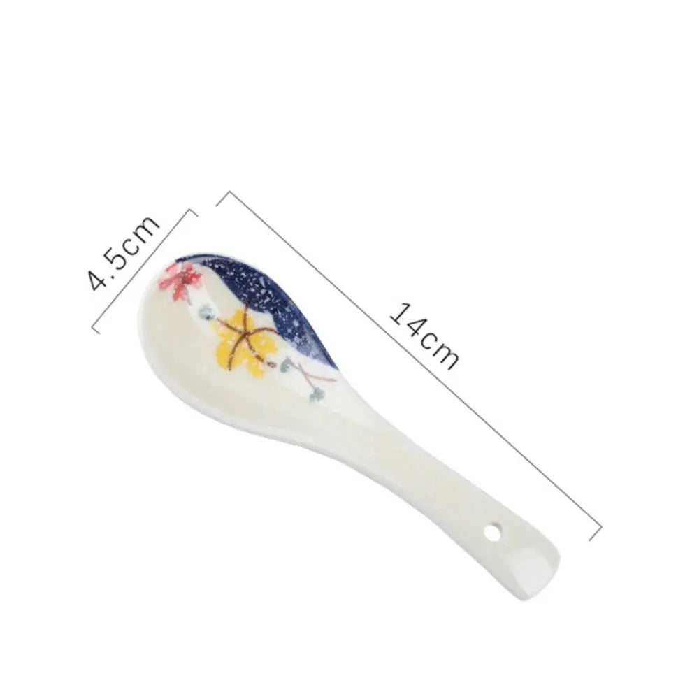 Japanese-style Ceramic Mixing Spoons Stir Soup Spoons Kitchen Utensil Tableware Cutlery Adults Kids Dinnerware