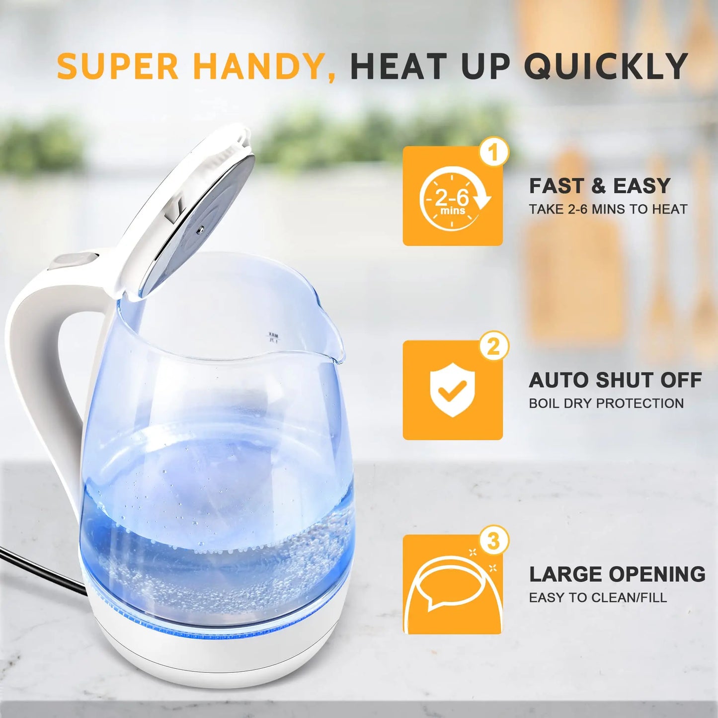 Electric Kettle with Water Dispenser - 1.7L Elegant Glass Tea Pot, 1200W Fast Boiling, LED Indicator, Auto-Shutoff