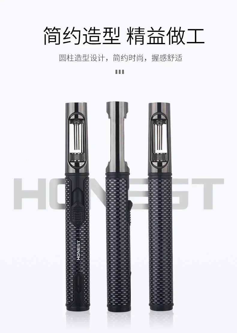 HONEST Metal Windproof Jet Blue Flame Butane Gas Lighter Visible Gas Window Outdoor Camping BBQ Kitchen Cigar Lighters Smoking